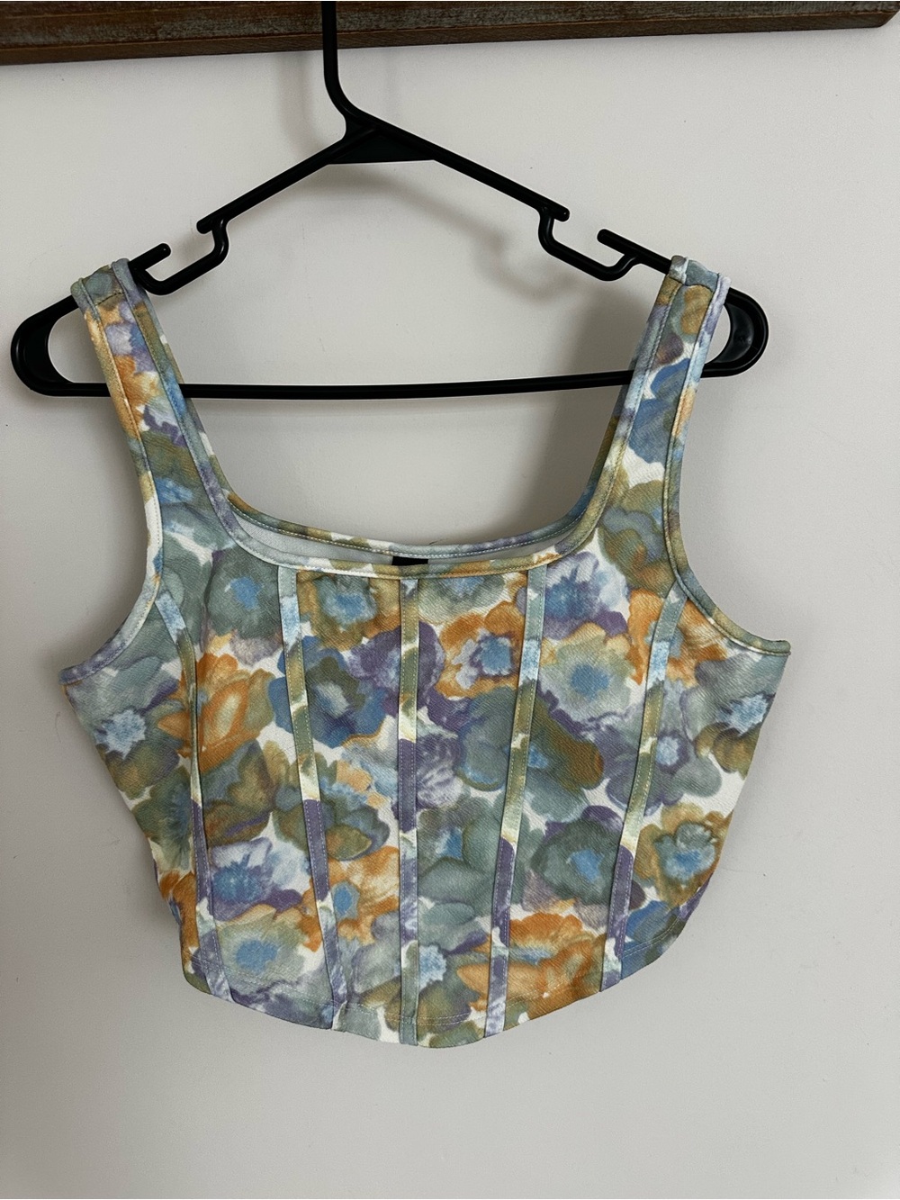 Floral Square-Neck Corset Style Crop